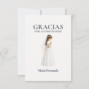 Tarjeta De Agradecimiento Elegante Primera Comunión Niña Rezando