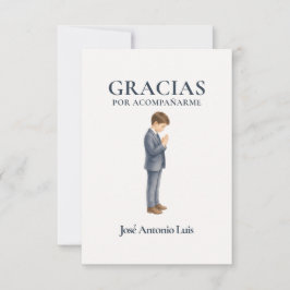 Tarjeta De Agradecimiento Elegante Primera Comunión Niño Rezando