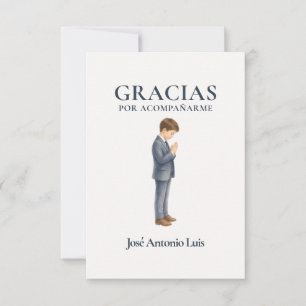 Tarjeta De Agradecimiento Elegante Primera Comunión Niño Rezando