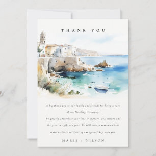 Tarjeta De Agradecimiento Elegante Puglia Italia Paisaje Acuarela Boda