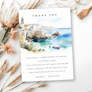 Tarjeta De Agradecimiento Elegante Puglia Italia Paisaje Acuarela Boda