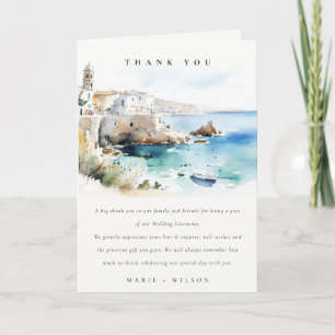 Tarjeta De Agradecimiento Elegante Puglia Italia Paisaje Acuarela Boda