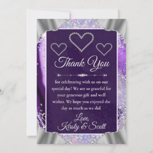Tarjeta De Agradecimiento Elegante Purpura Falso Holo Brillo Agata Boda 
