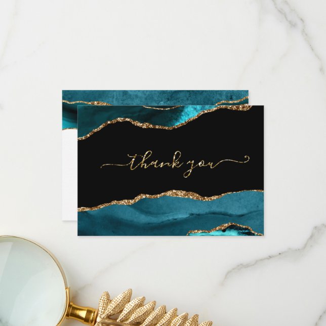 Tarjeta De Agradecimiento Elegante Purpurina Agate Gracias (Anverso/Reverso In Situ)