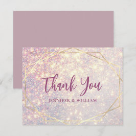 Tarjeta De Agradecimiento Elegante Purpurina Boda Geométrico Púrpura
