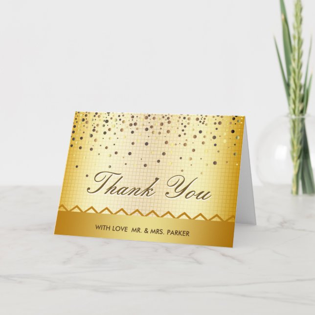 Tarjeta De Agradecimiento Elegante Purpurina de oro Confetti Metalizado Grac (Anverso)
