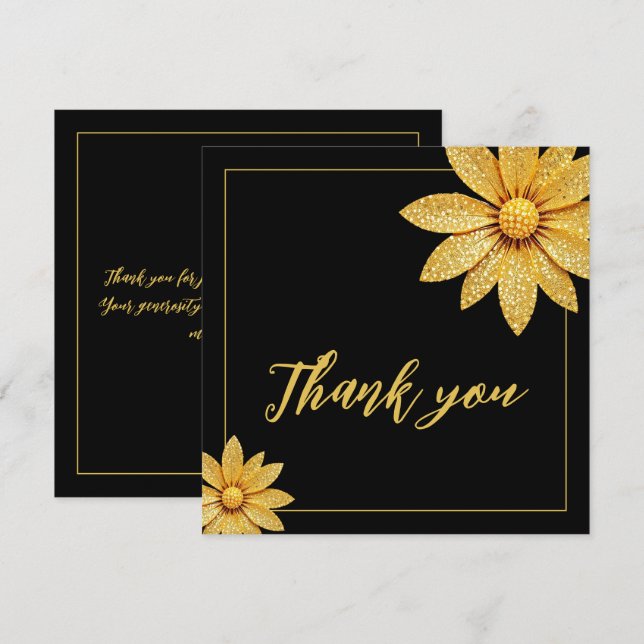 Tarjeta De Agradecimiento Elegante Purpurina de oro dulce de flores 16 cumpl (Anverso / Reverso)