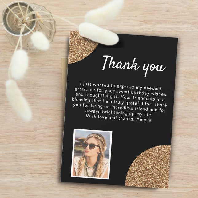 Tarjeta De Agradecimiento Elegante Purpurina de oro negro (Subido por el creador)