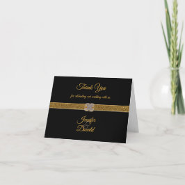 Tarjeta De Agradecimiento Elegante Purpurina de oro negro Boda Brooch