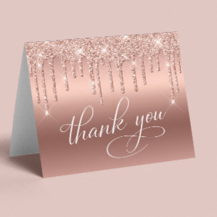 Tarjeta De Agradecimiento Elegante Purpurina de Oro Rosa de la Fiesta de Cum