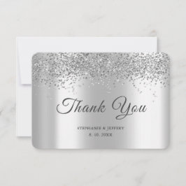 Tarjeta De Agradecimiento Elegante Purpurina de Relieve metalizado plateado 