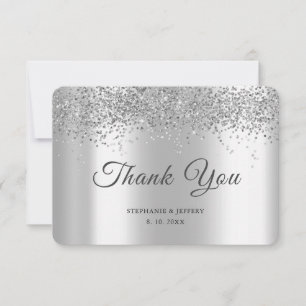 Tarjeta De Agradecimiento Elegante Purpurina de Relieve metalizado plateado 