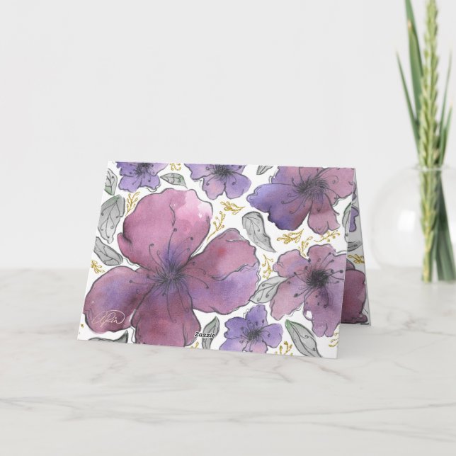 Tarjeta De Agradecimiento Elegante Purpurina Floral Cumpleaños Gracias (Reverso)