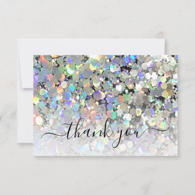 Tarjeta De Agradecimiento Elegante Purpurina Holográfico Artista de maquilla (Anverso)