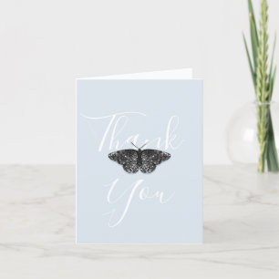 Tarjeta De Agradecimiento Elegante Purpurina negro mariposa azul plegado