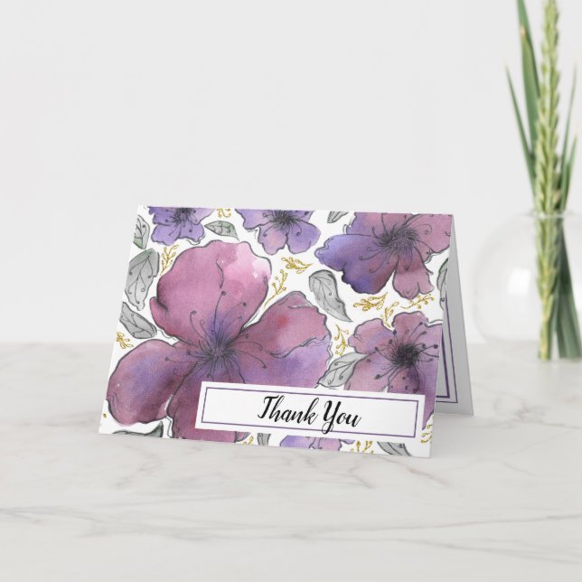 Tarjeta De Agradecimiento Elegante Purpurina Violeta Cumpleaños Floral Graci (Anverso)