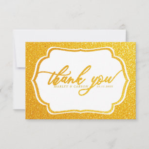 Tarjeta De Agradecimiento Elegante Purpurinoso de oro Boda lujoso