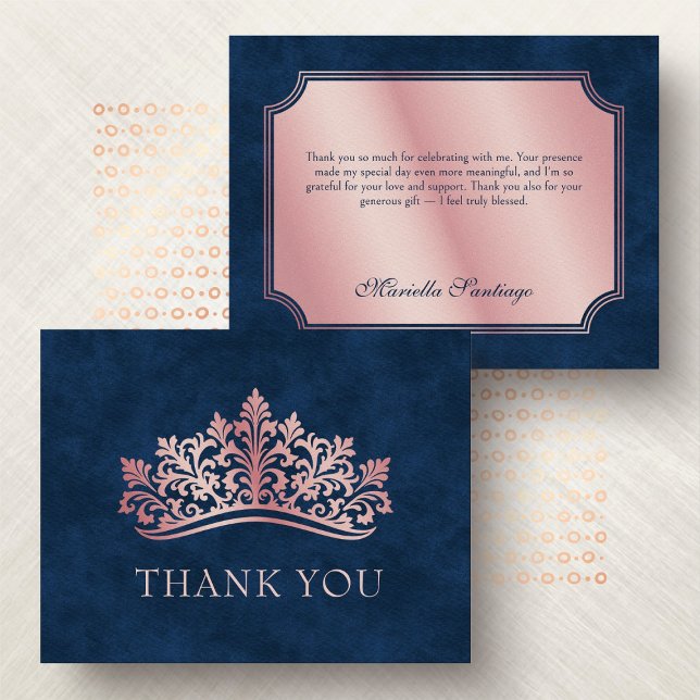 Tarjeta De Agradecimiento Elegante Quinceanera de la Corona Rosa de Tiara (Subido por el creador)