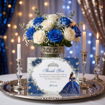 Elegante Quinceañera de Rosas Azules Reales y Plat