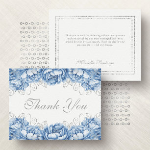 Tarjeta De Agradecimiento Elegante Quinceañera Floral Azul Claro