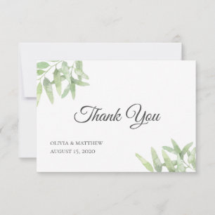 Tarjeta De Agradecimiento Elegante rama de olivo. Boda simple botánico