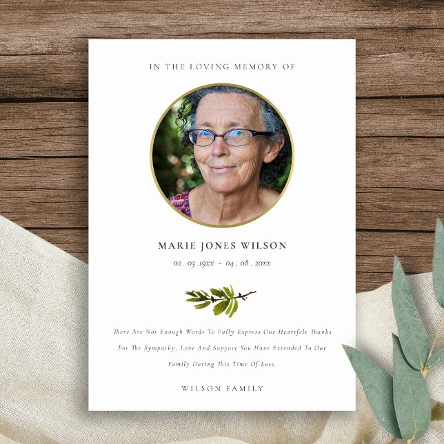 Tarjeta De Agradecimiento Elegante Rama de Pino Fauna Fotografía Memorial (Subido por el creador)