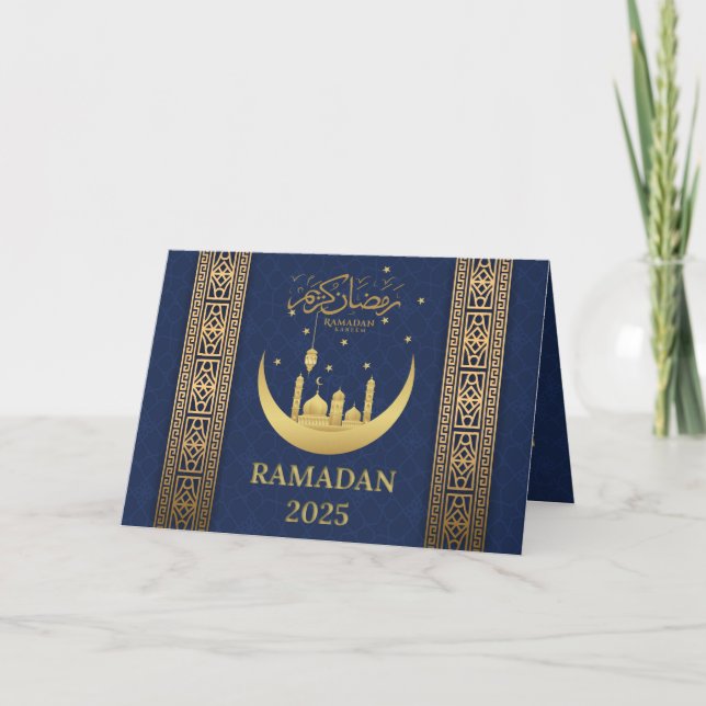 Tarjeta De Agradecimiento Elegante Ramadan Kareem Eid Mubarak 2025 Saludo / (Anverso)