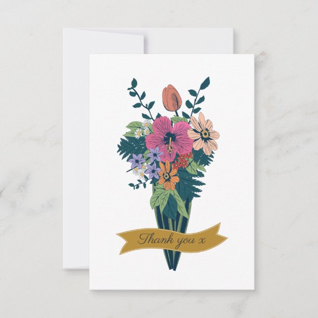 Tarjeta De Agradecimiento Elegante ramo de flores con cinta de agradecimient (Anverso)