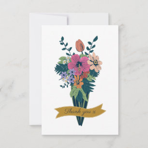Tarjeta De Agradecimiento Elegante ramo de flores con cinta de agradecimient