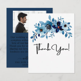 Tarjeta De Agradecimiento elegante ramo de flores de acuarela azul polvorien