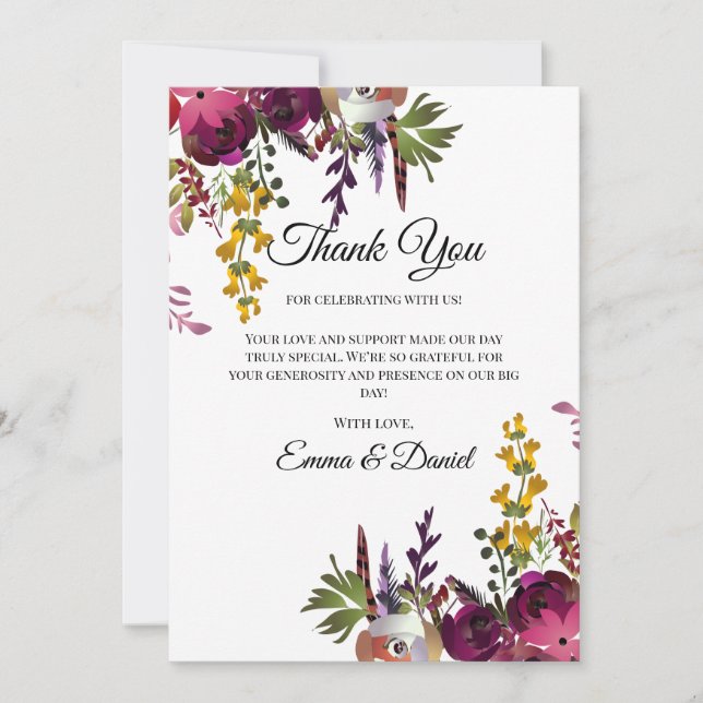 Tarjeta De Agradecimiento Elegante ramo floral (Anverso)