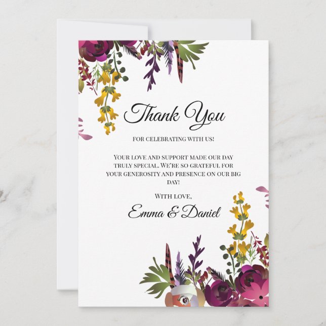 Tarjeta De Agradecimiento Elegante ramo floral (Anverso)