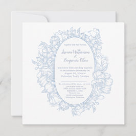 Tarjeta De Agradecimiento Elegante Recepción de Boda de Casa Abierta en Azul