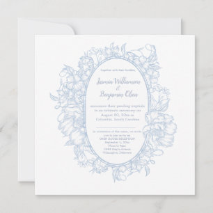 Tarjeta De Agradecimiento Elegante Recepción de Boda de Casa Abierta en Azul
