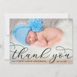 Tarjeta De Agradecimiento Elegante Recién nacido de caligrafía moderna Foto 