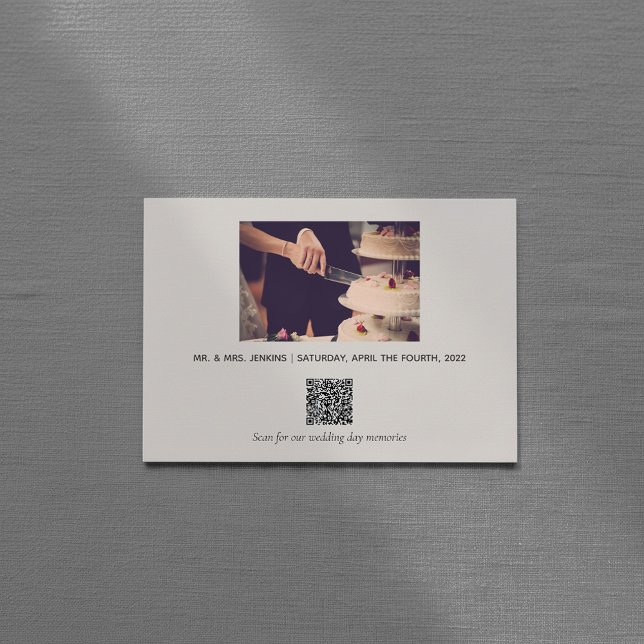 Tarjeta De Agradecimiento Elegante recuerdos de foto de boda código QR (Elegant wedding photo memories QR code Thank You Card.)