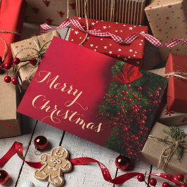 Tarjeta De Agradecimiento Elegante Red & Gold Script Feliz Navidad Negocios