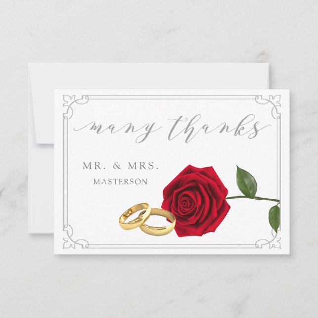Tarjeta De Agradecimiento Elegante Red Rose Rings Boda Gracias (Anverso)