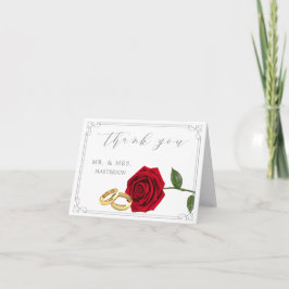 Tarjeta De Agradecimiento Elegante Red Rose Rings Boda Gracias