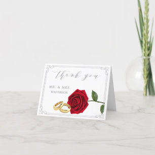 Tarjeta De Agradecimiento Elegante Red Rose Rings Boda Gracias