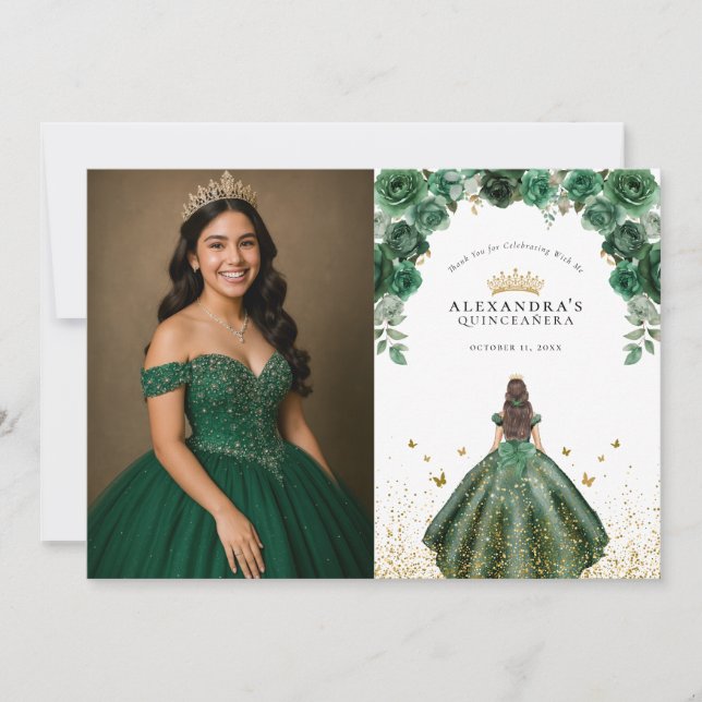 Tarjeta De Agradecimiento Elegante Relieve metalizado de Faux Florales de Es (Anverso)