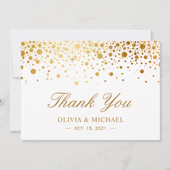 Tarjeta De Agradecimiento Elegante Relieve metalizado dorado Faux Confetti D (Anverso)