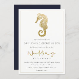 TARJETA DE AGRADECIMIENTO ELEGANTE RELIEVE METALIZADO DORADO NAVY SEAHORSE W