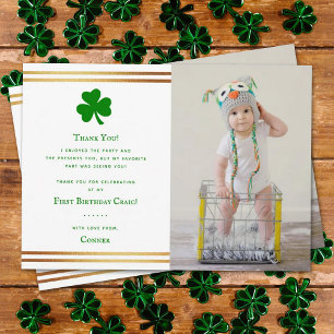 Tarjeta De Agradecimiento Elegante Relieve metalizado dorado San Patricio