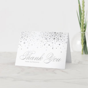 Tarjeta De Agradecimiento Elegante Relieve metalizado plateado Faux Confetti