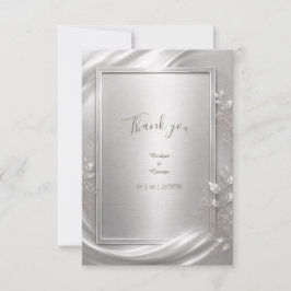 Tarjeta De Agradecimiento Elegante resplandor de boda floral metálico platea