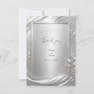 Tarjeta De Agradecimiento Elegante resplandor de boda floral metálico platea