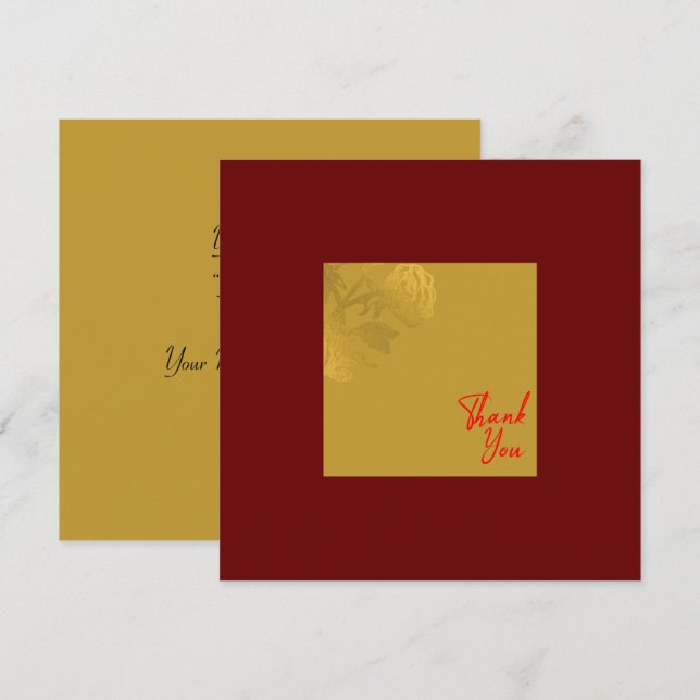 Tarjeta De Agradecimiento Elegante Rojo Real Flover Gold (Anverso / Reverso)