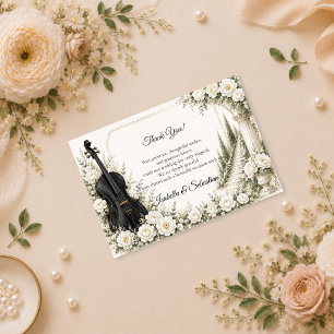 Tarjeta De Agradecimiento Elegante Romance de Cello de Marfil para Boda