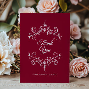 Tarjeta De Agradecimiento Elegante Romance de época Borgoña Boda Floral